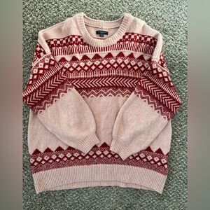 American Eagle Outfitters Pink Crewneck Sweater with Red Fair Isle Pattern XL